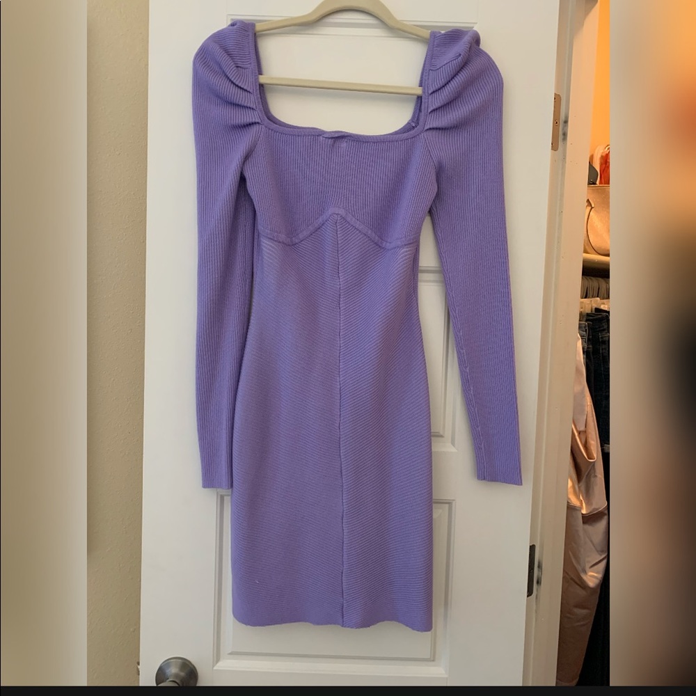 Purple Sweater Ribbed Dress